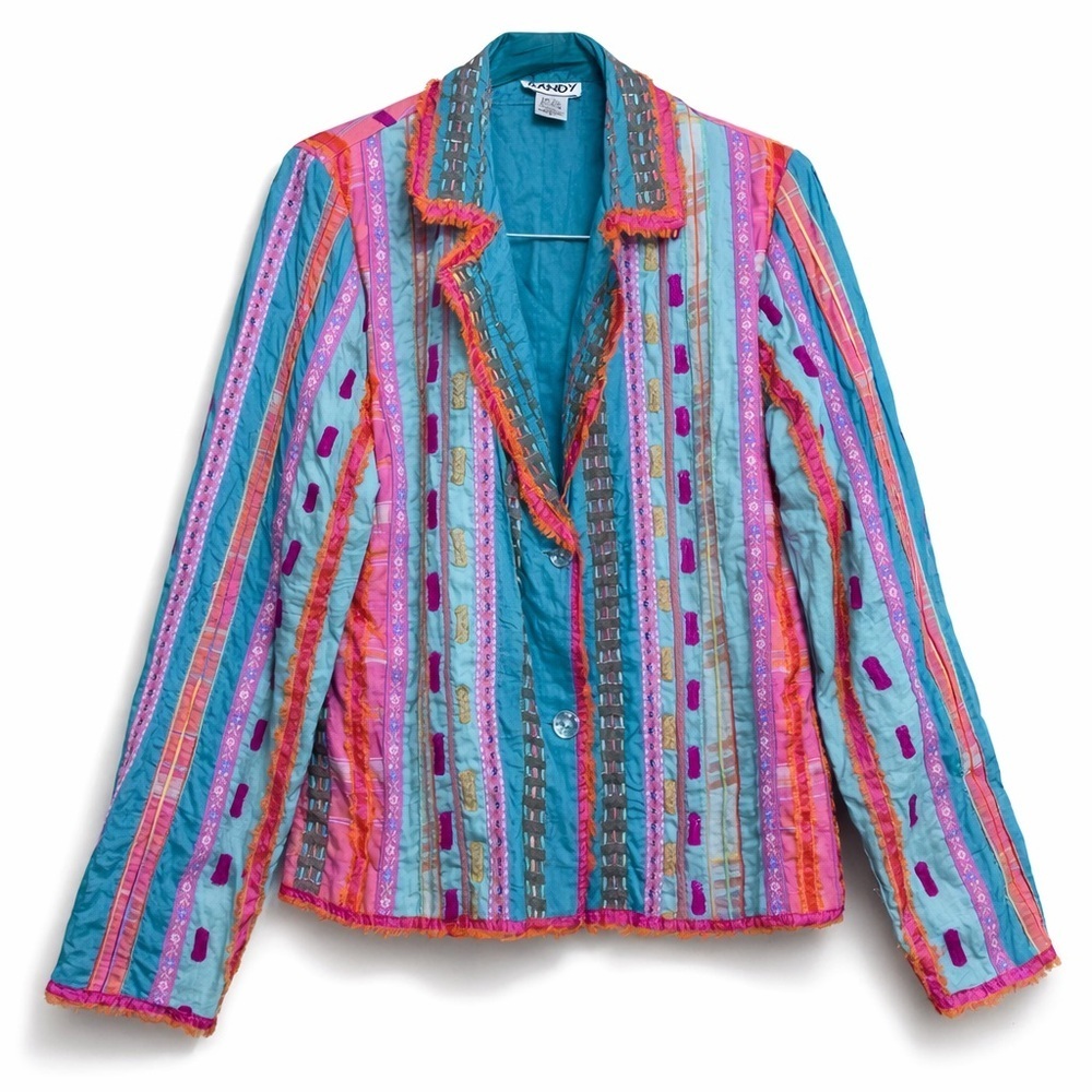 Sandy Starkman | Vintage Embroidered Patchwork Single Breasted 2 Button Blazer M